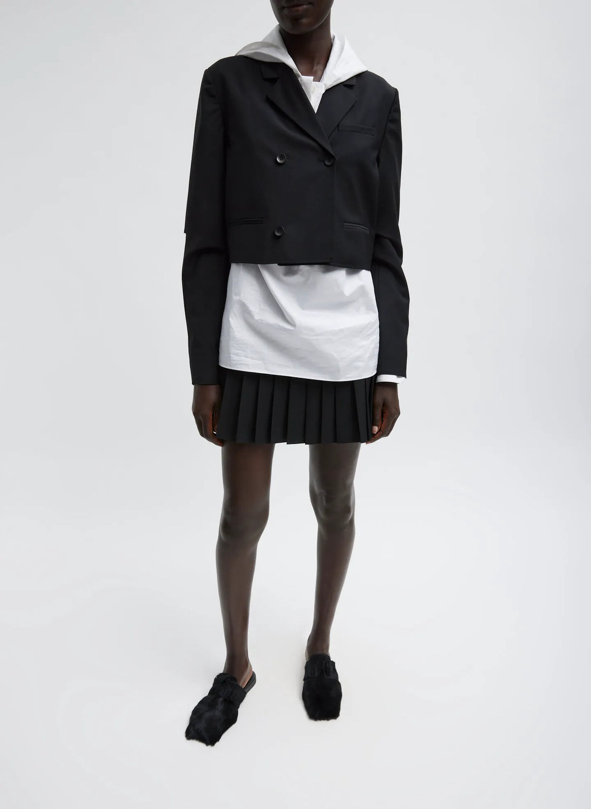 Tropical Wool Cropped Lean Double Breasted Shirt Jacket