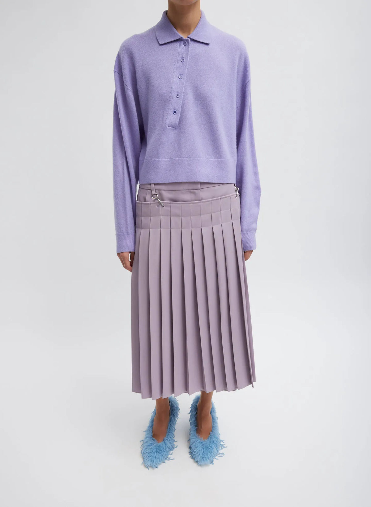 Washable Cashmere Easy Polo Cropped Sweater