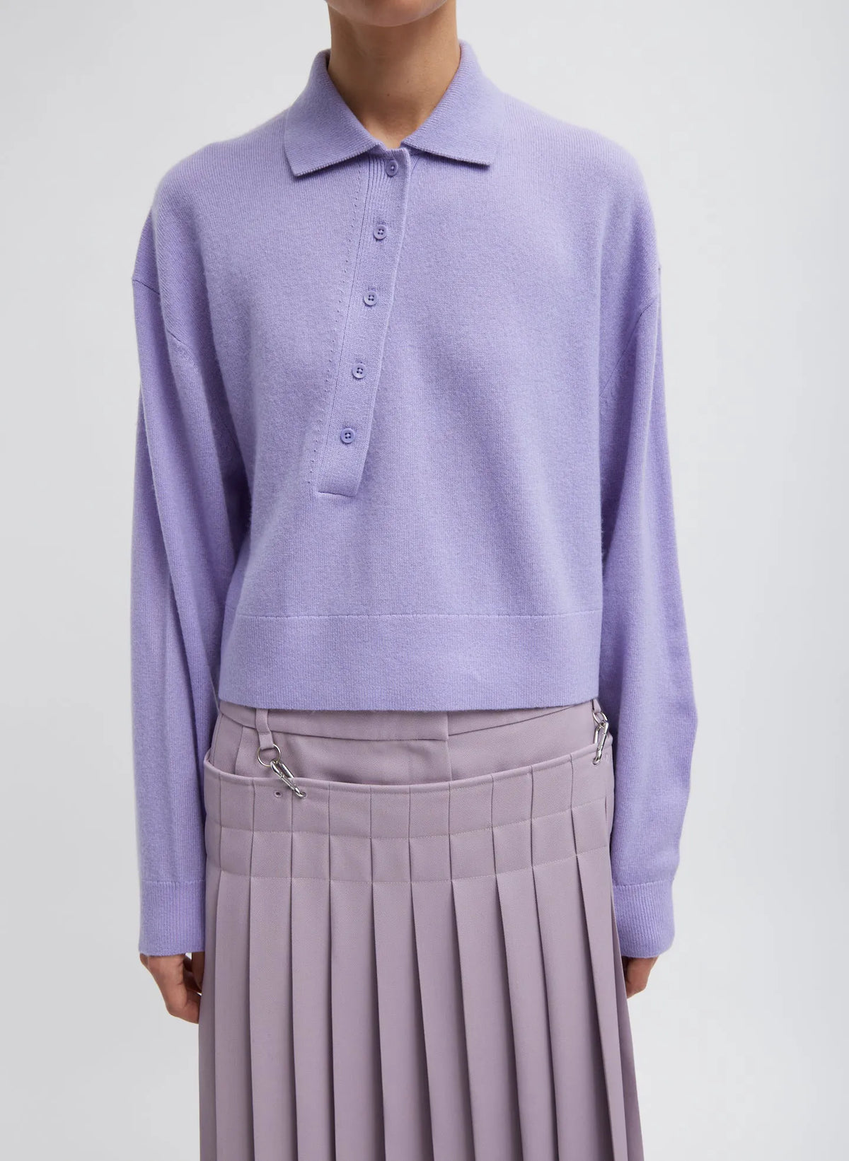 Washable Cashmere Easy Polo Cropped Sweater