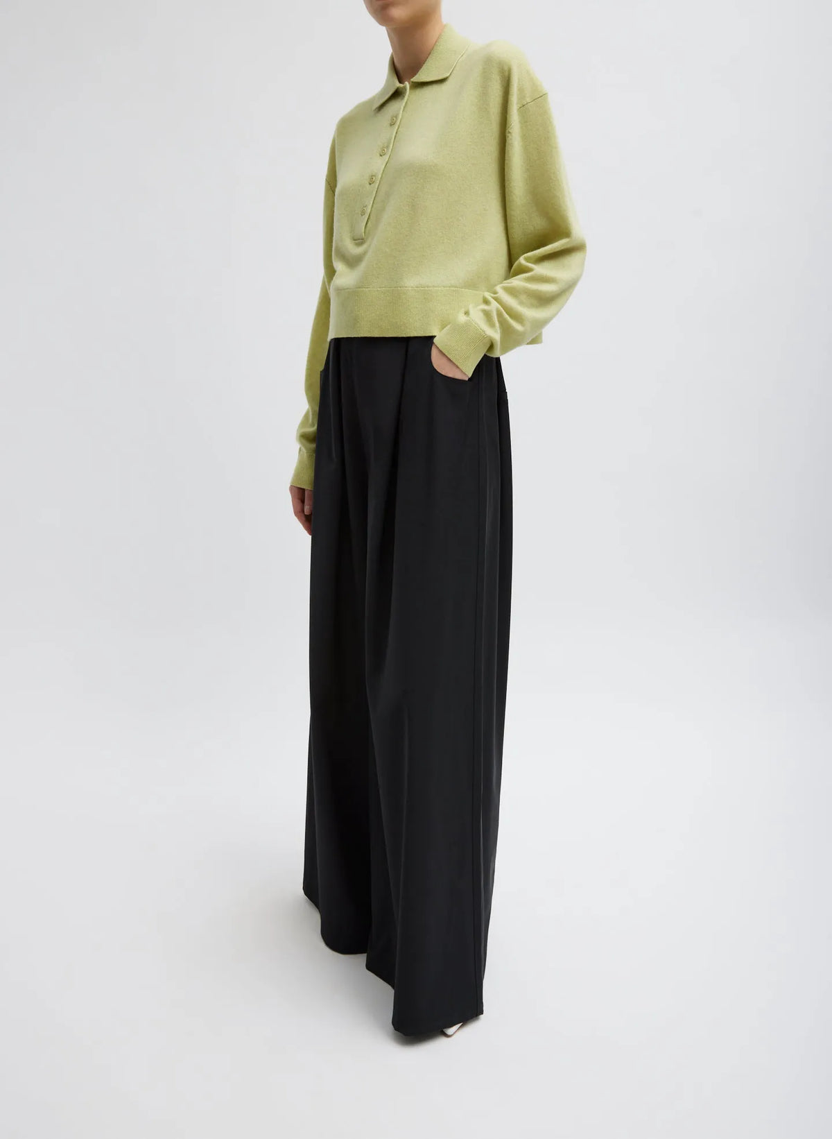 Washable Cashmere Easy Polo Cropped Sweater