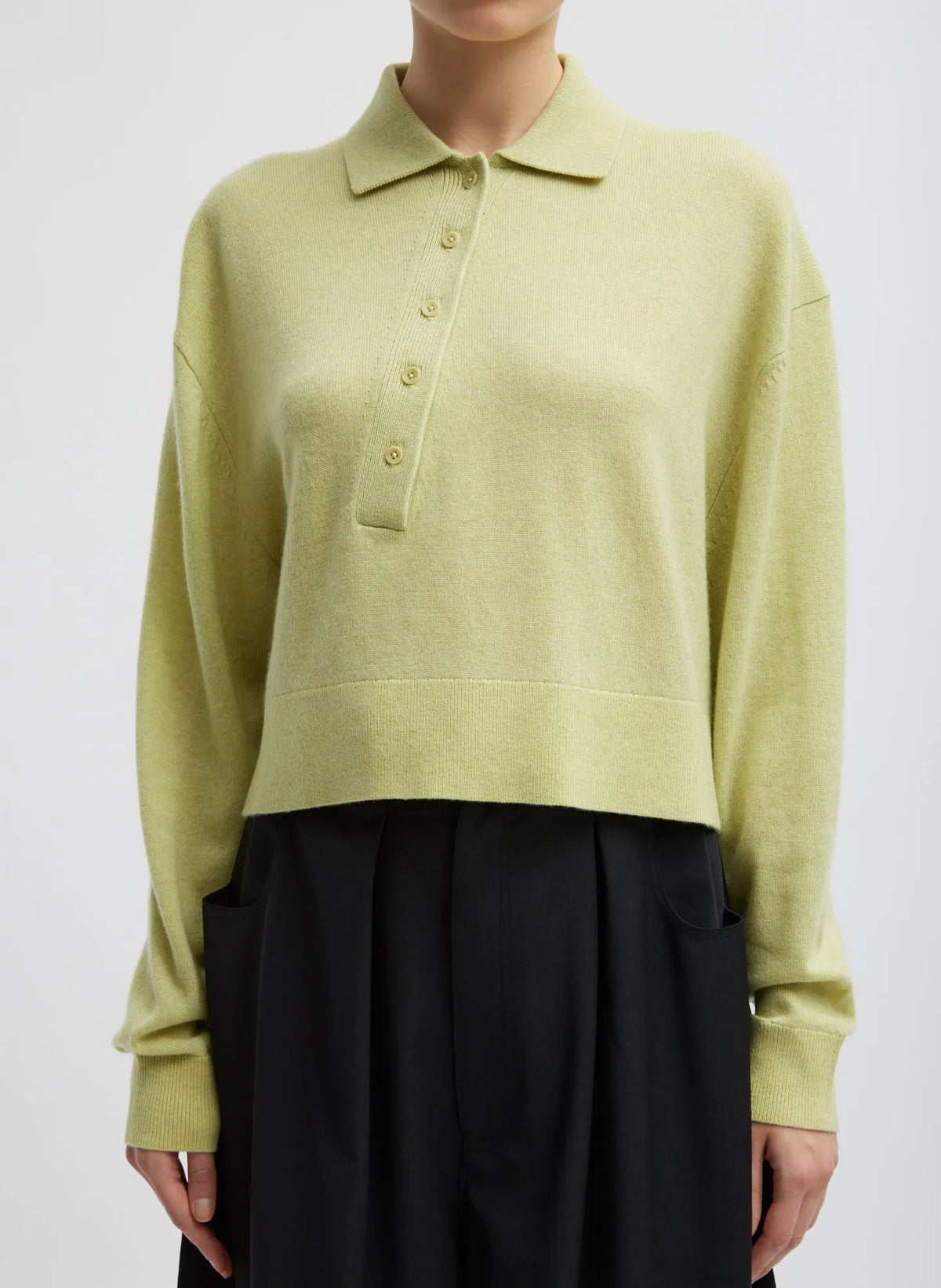 Washable Cashmere Easy Polo Cropped Sweater