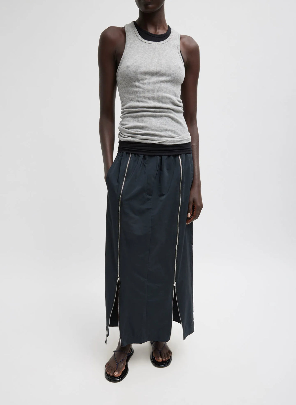 Nylon Zipper Maxi Skirt