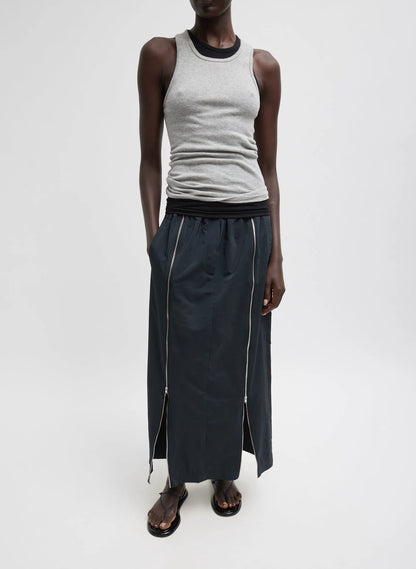 Nylon Zipper Maxi Skirt