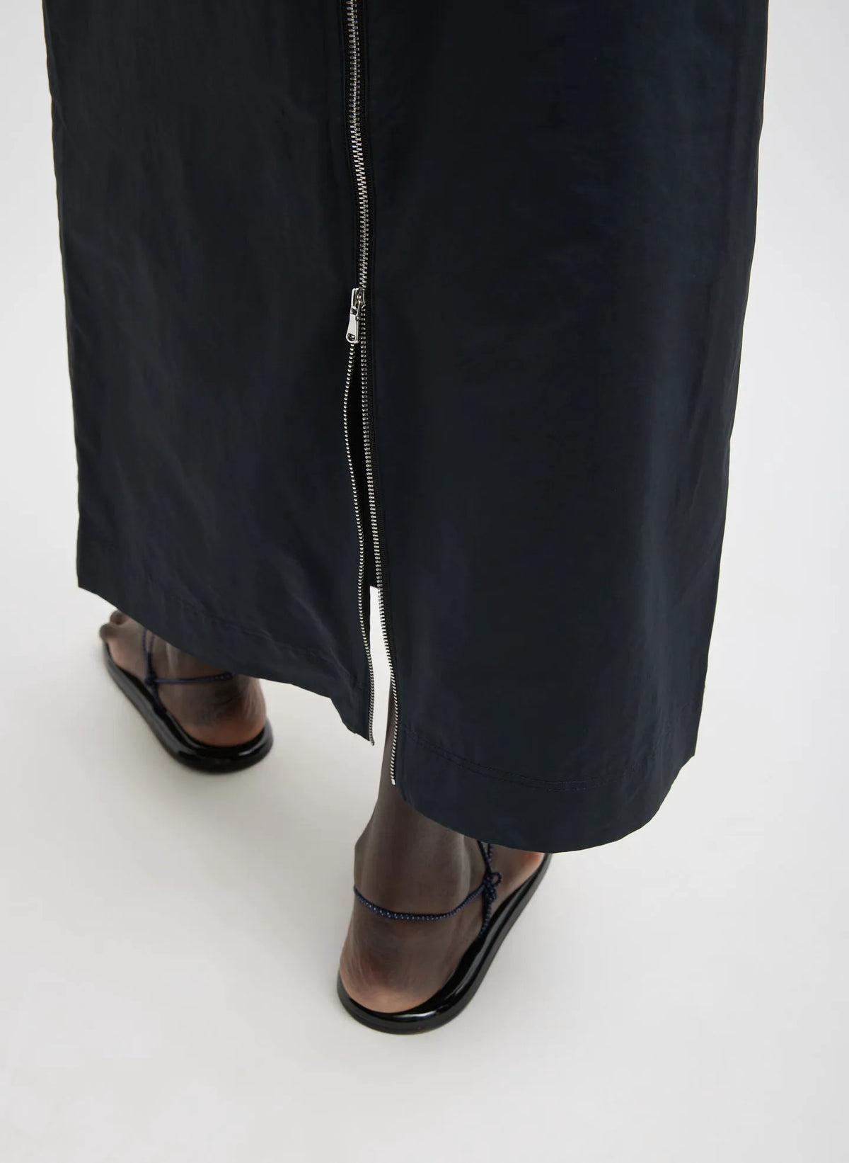 Nylon Zipper Maxi Skirt
