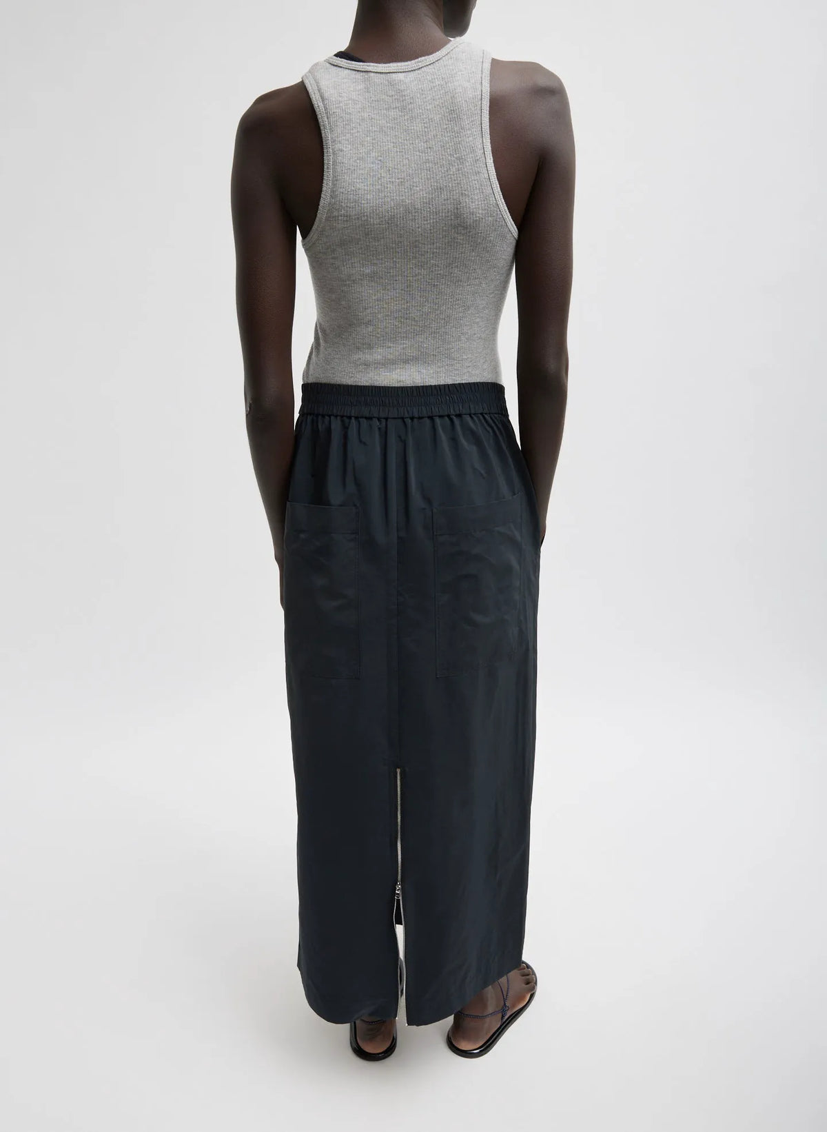Nylon Zipper Maxi Skirt