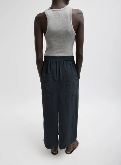 Nylon Zipper Maxi Skirt