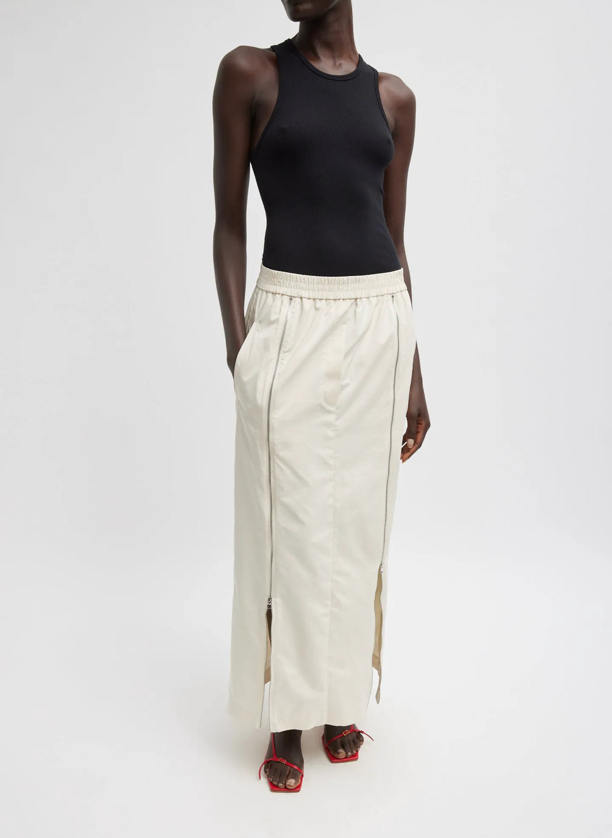 Nylon Zipper Maxi Skirt