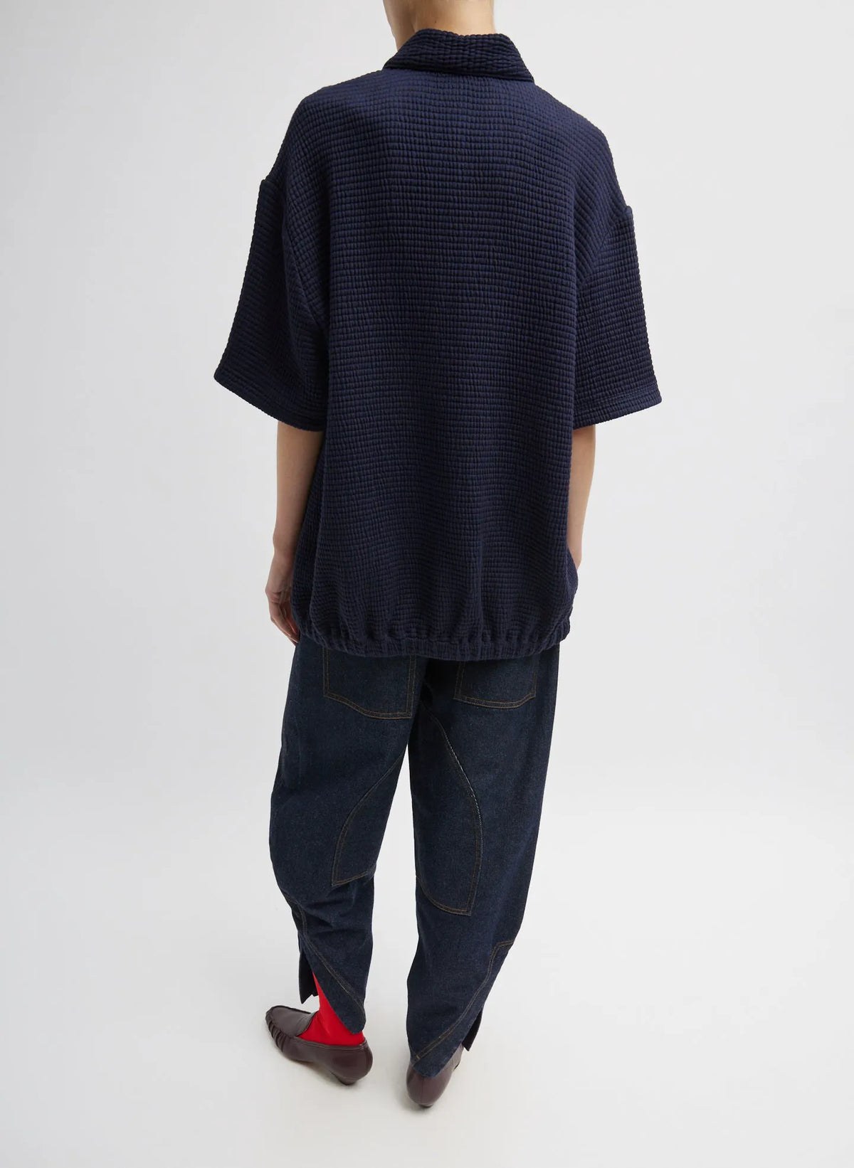 Quilted Waffle Polo Tunic Top