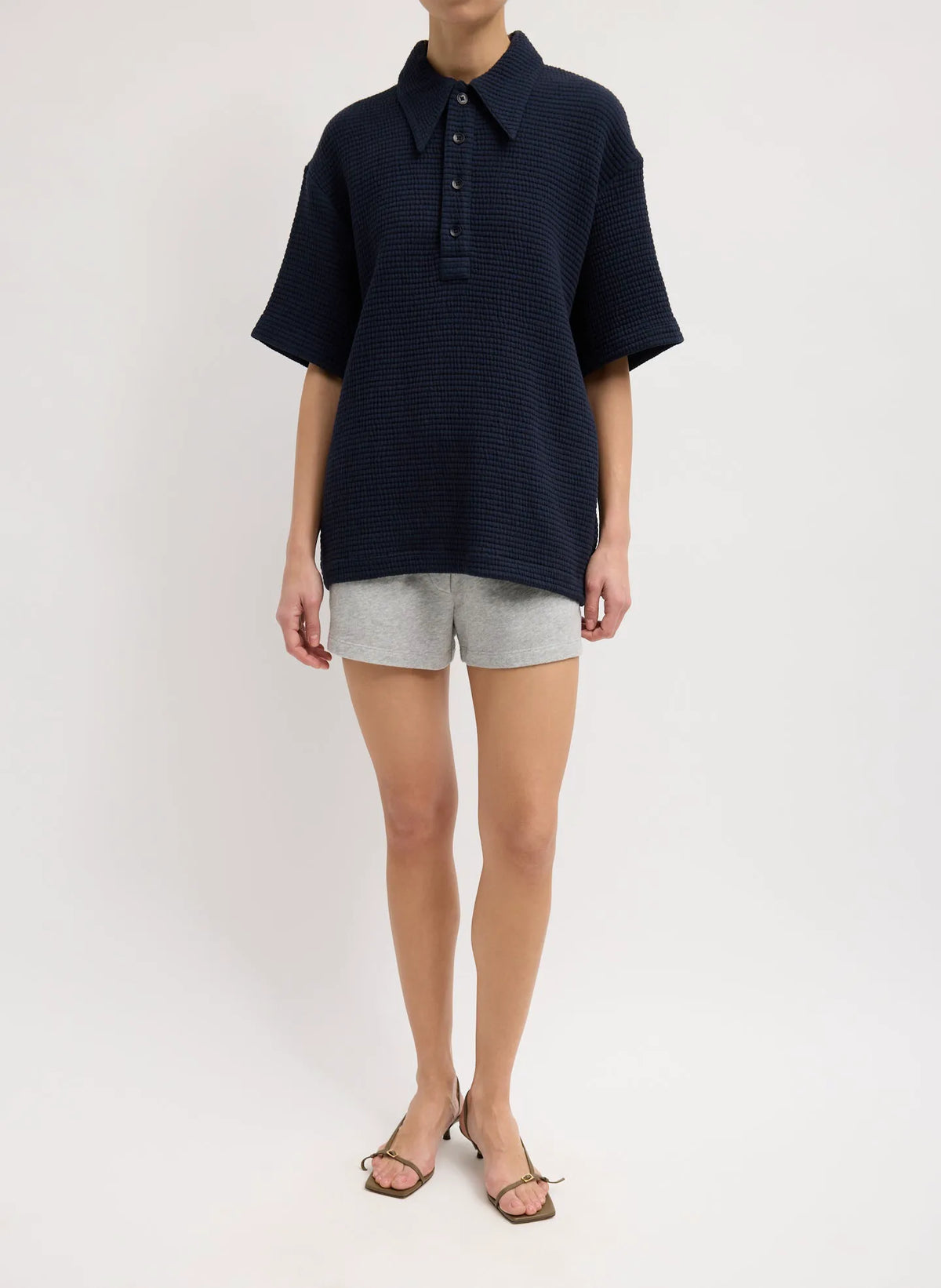 Quilted Waffle Polo Tunic Top