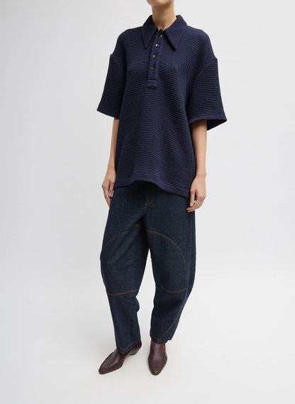 Quilted Waffle Polo Tunic Top