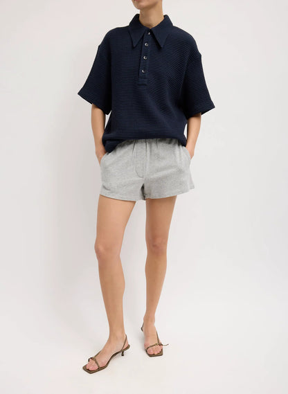 Quilted Waffle Polo Tunic Top
