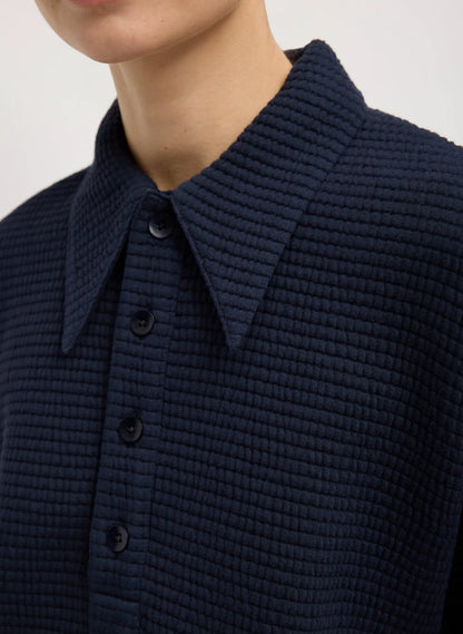 Quilted Waffle Polo Tunic Top