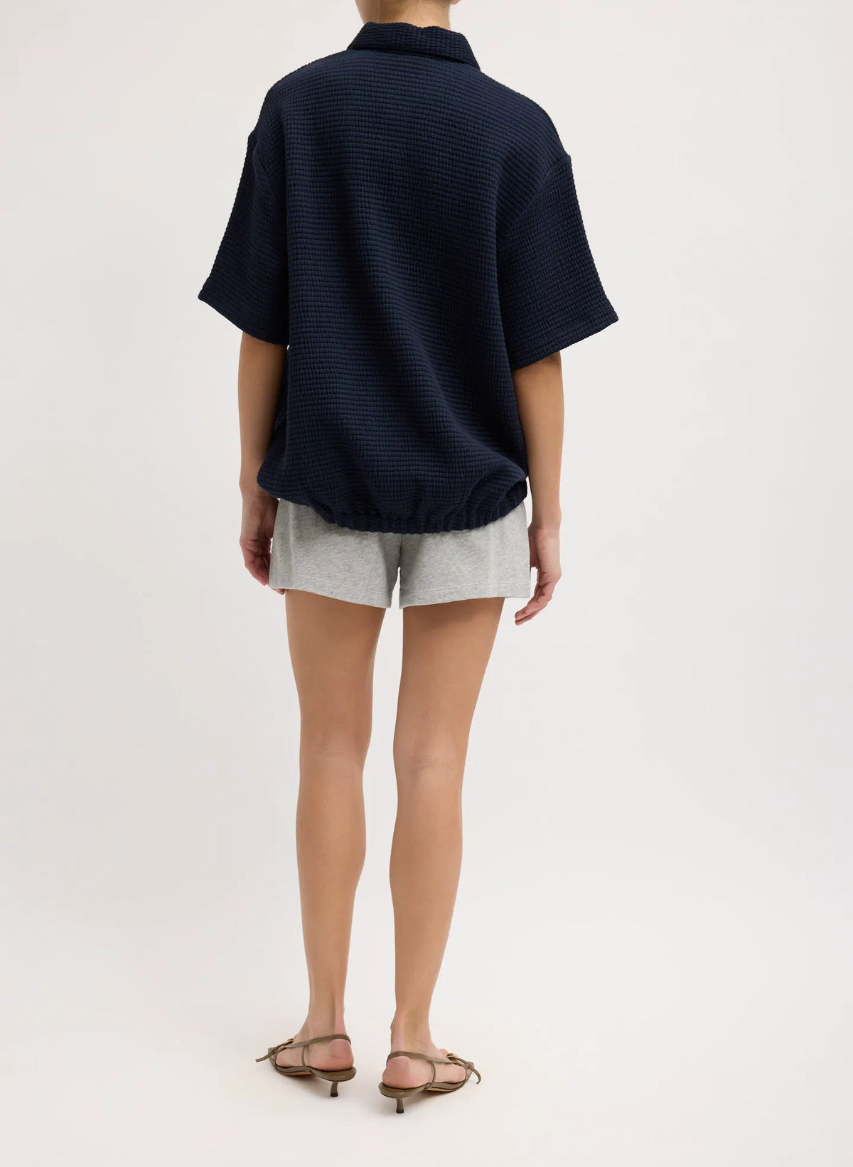 Quilted Waffle Polo Tunic Top
