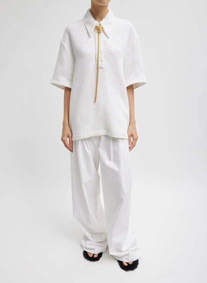 Quilted Waffle Polo Tunic Top
