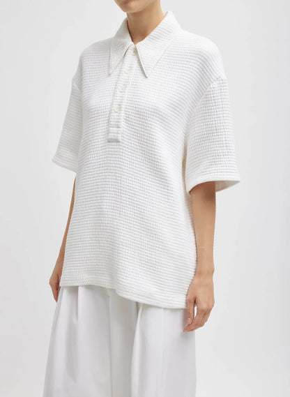 Quilted Waffle Polo Tunic Top