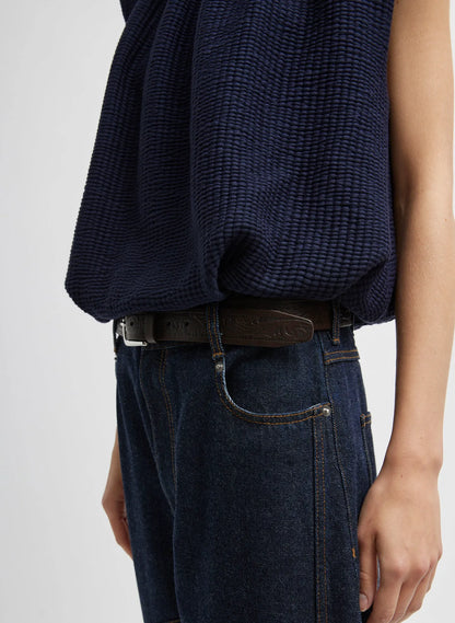 Quilted Waffle Shirred Neck Top