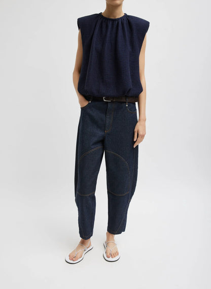 Quilted Waffle Shirred Neck Top