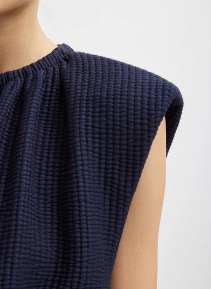 Quilted Waffle Shirred Neck Top