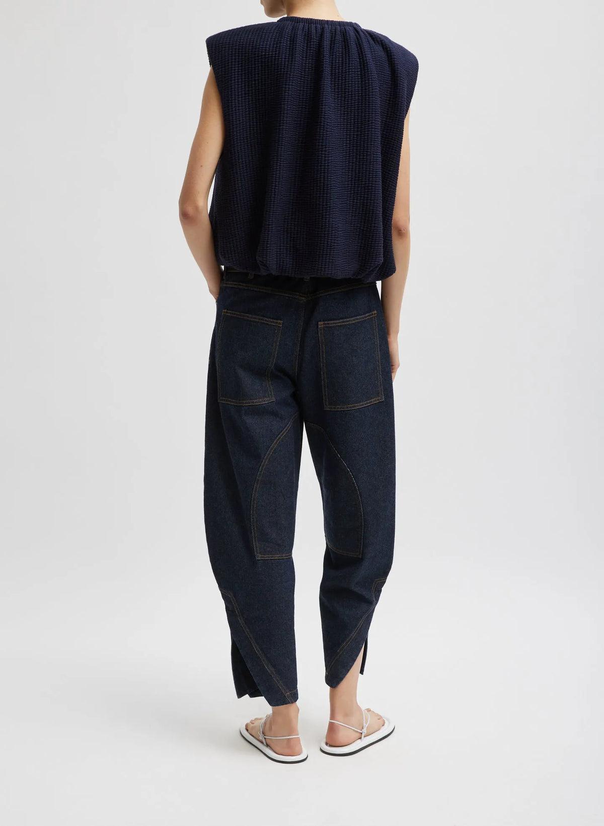 Quilted Waffle Shirred Neck Top