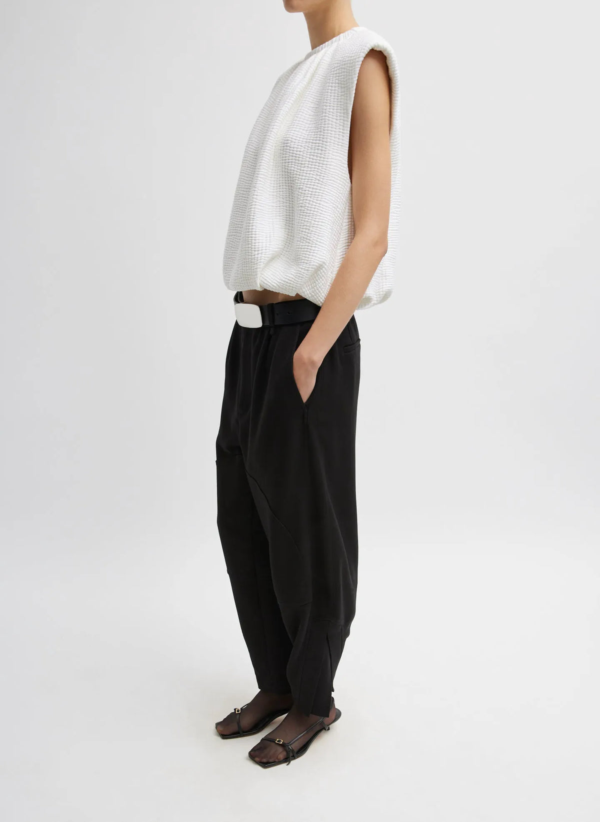 Quilted Waffle Shirred Neck Top