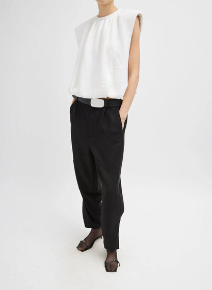 Quilted Waffle Shirred Neck Top