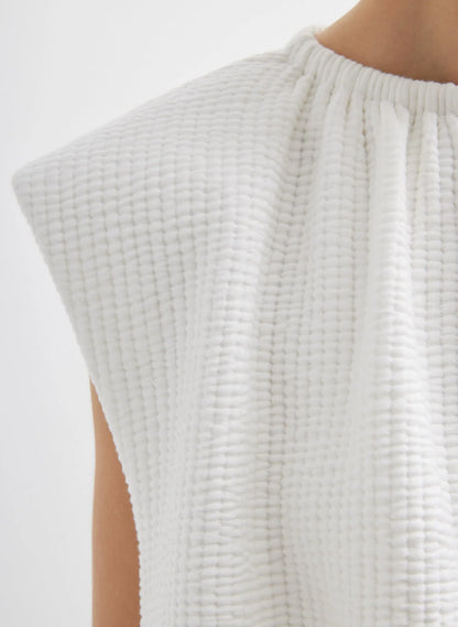 Quilted Waffle Shirred Neck Top