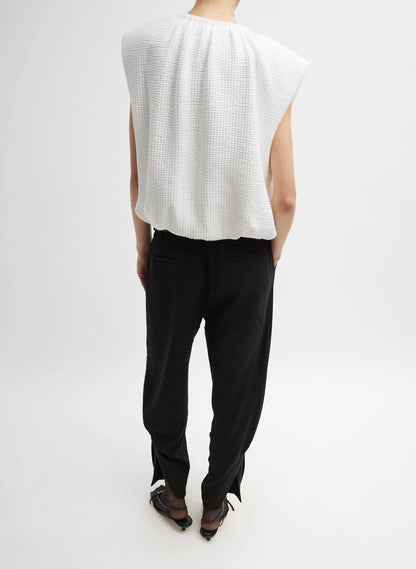 Quilted Waffle Shirred Neck Top