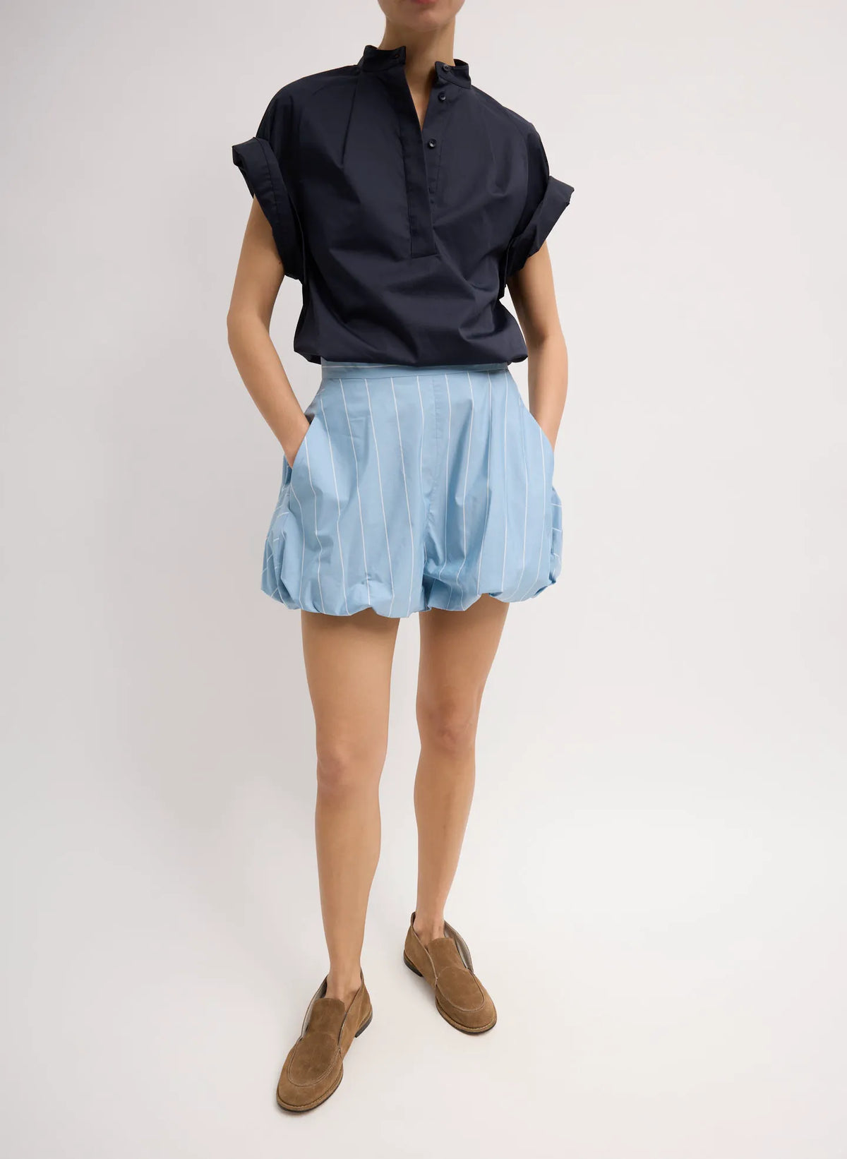 Striped Tech Poplin Bubble Short