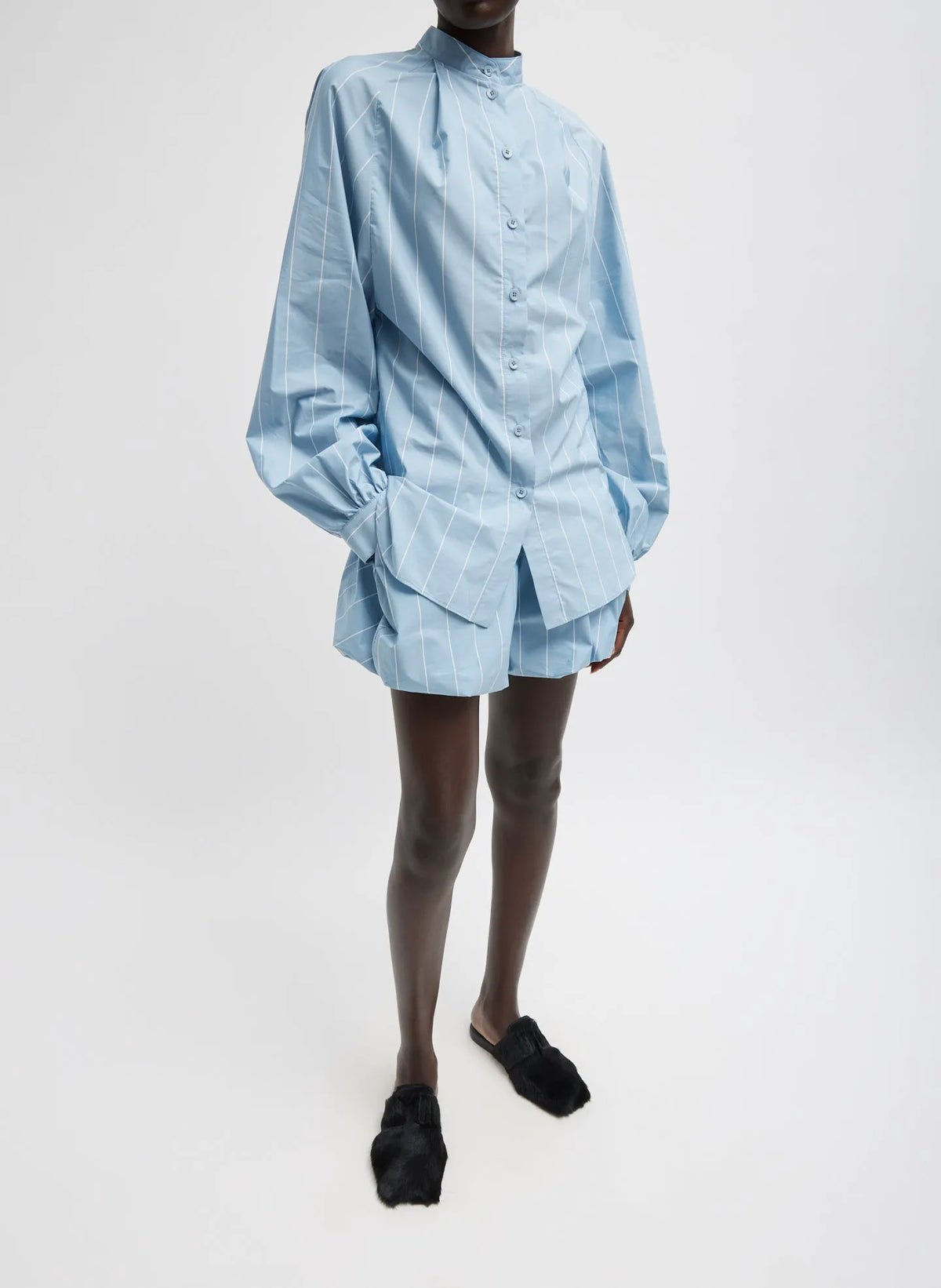 Striped Tech Poplin Raglan Tucked Shirt