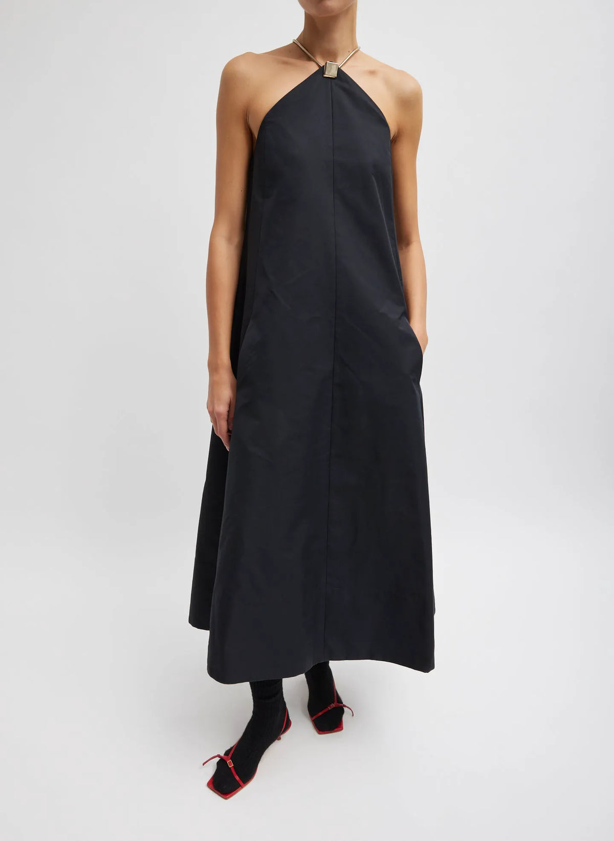 Tech Twill Lavalliere Halter Dress