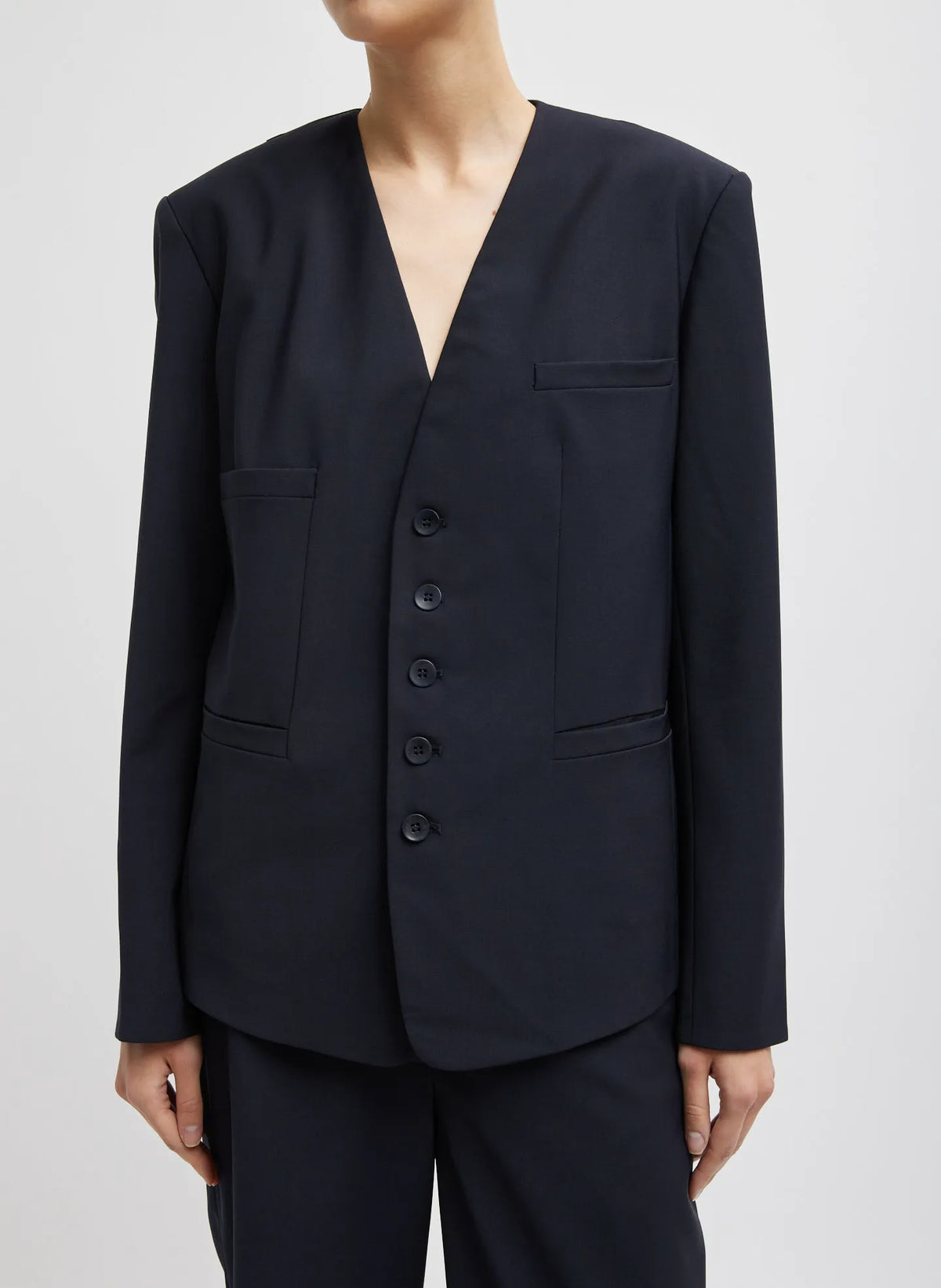 Tropical Wool Collarless Blazer