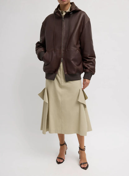 Leather Zip Up Hoodie Jacket