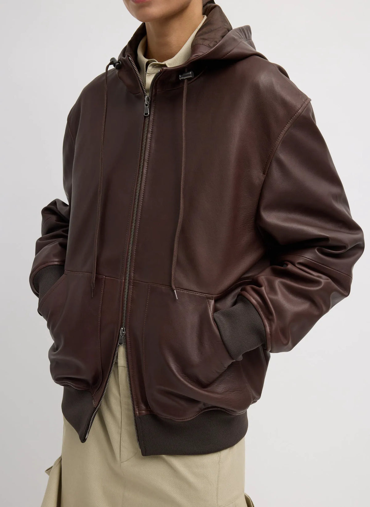 Leather Zip Up Hoodie Jacket