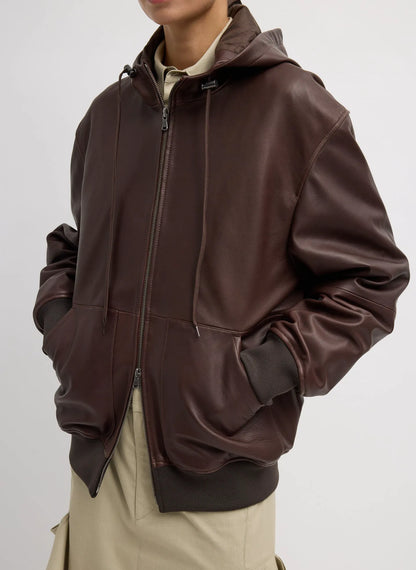Leather Zip Up Hoodie Jacket