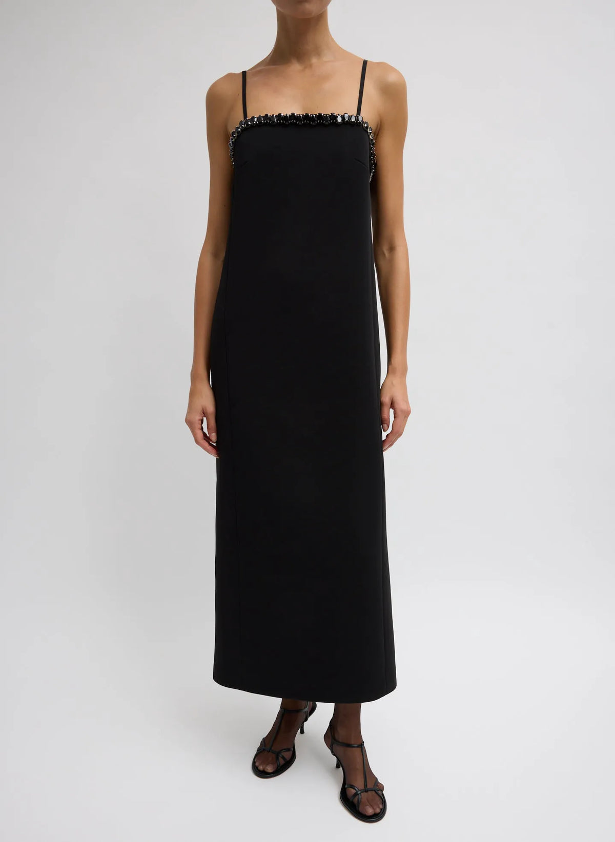 Bonded Twill Beaded Strappy Dress