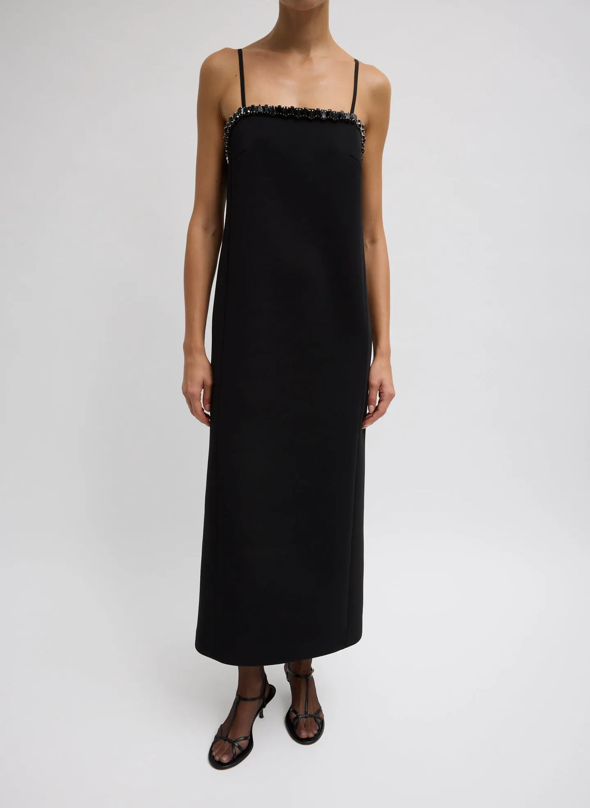 Bonded Twill Beaded Strappy Dress