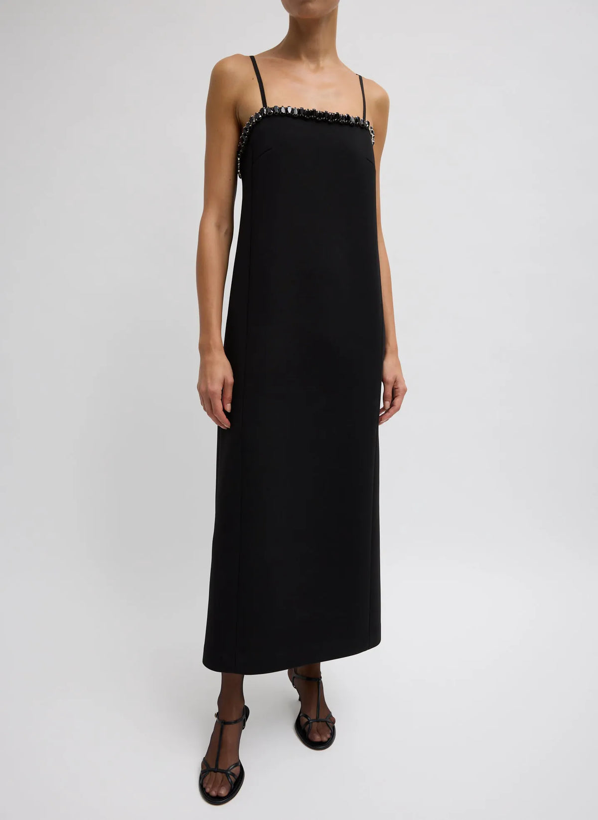 Bonded Twill Beaded Strappy Dress