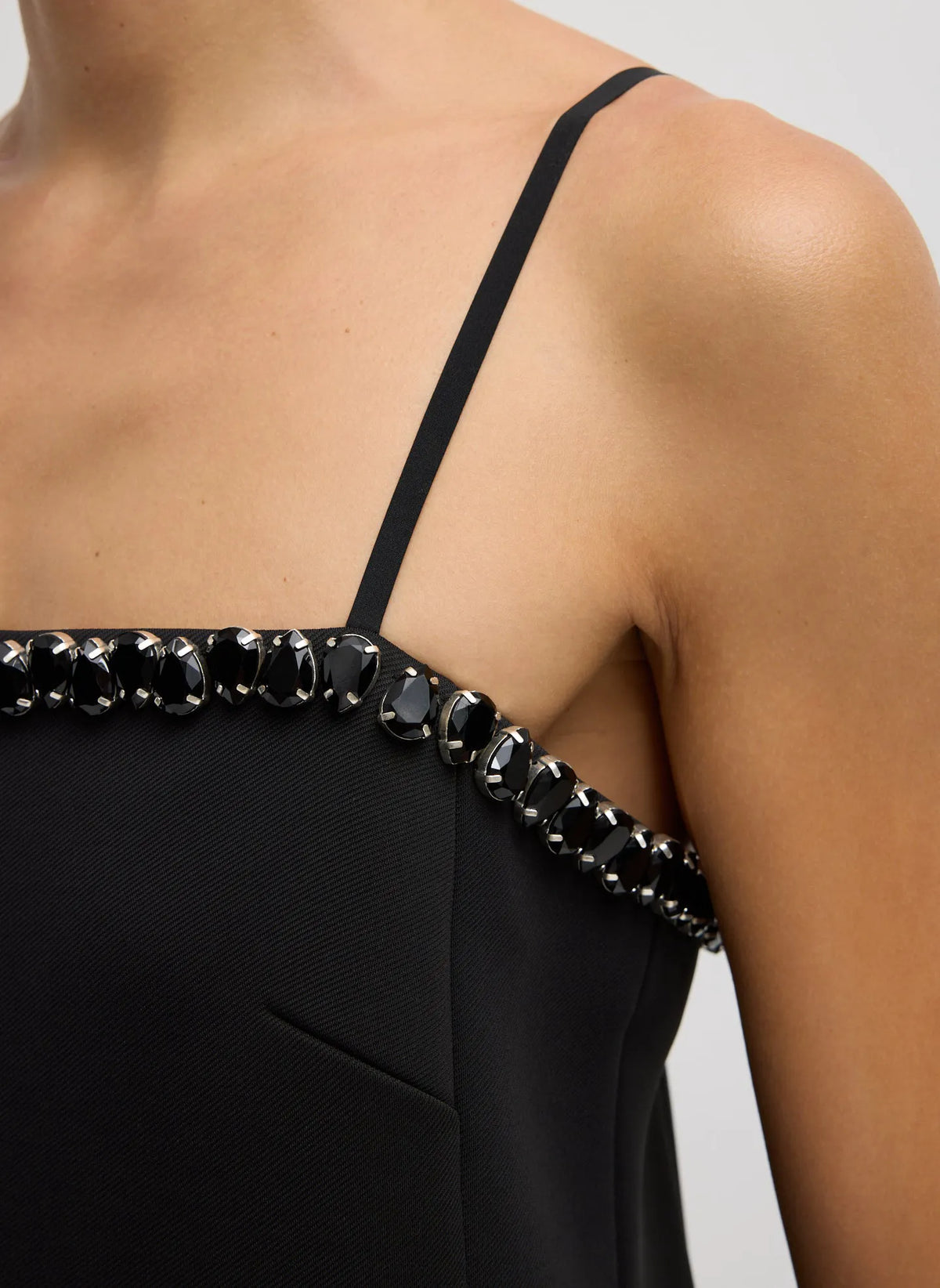 Bonded Twill Beaded Strappy Dress