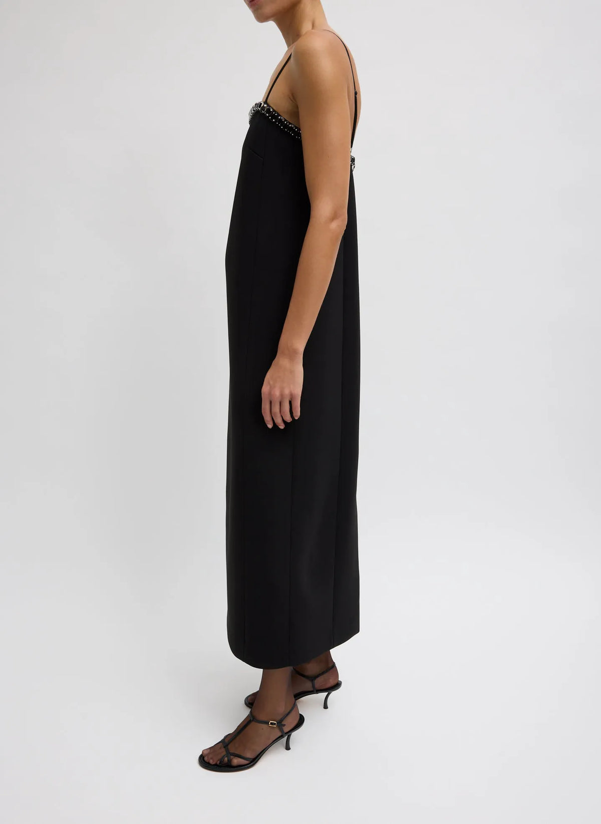 Bonded Twill Beaded Strappy Dress