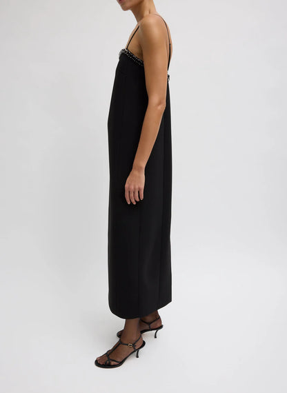 Bonded Twill Beaded Strappy Dress