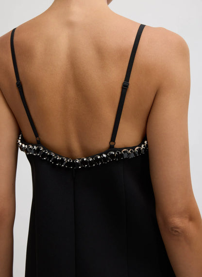 Bonded Twill Beaded Strappy Dress