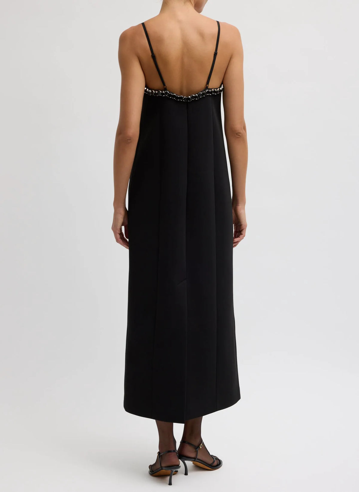 Bonded Twill Beaded Strappy Dress