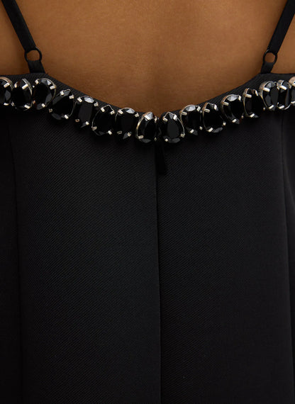 Bonded Twill Beaded Strappy Dress
