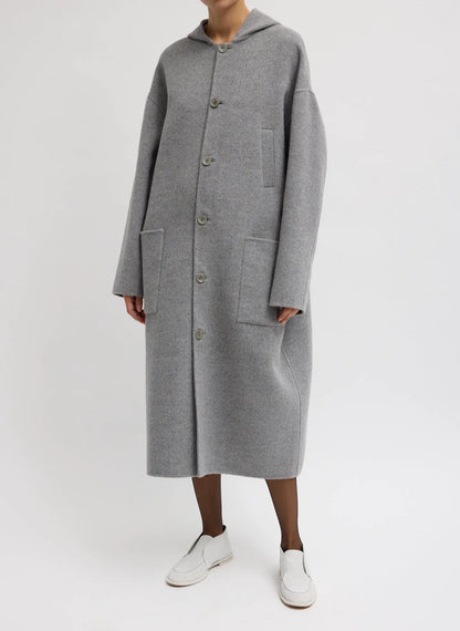 Luxe Double Faced Wool Angora Hooded Coat