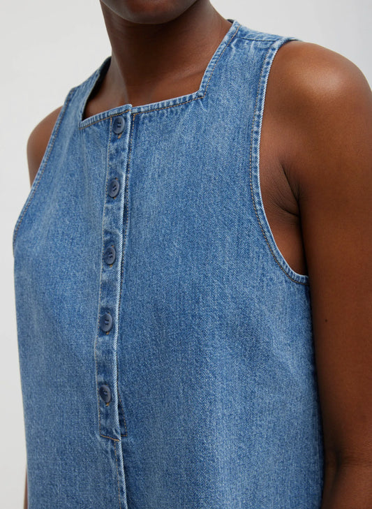 Spring Denim Slit Front Sleeveless Top