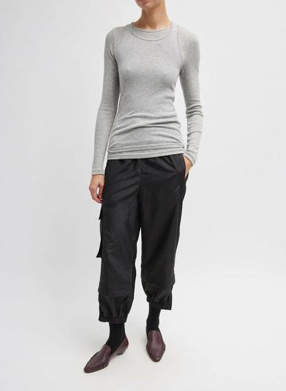 Circular Ribbed Crewneck Pullover T-Shirt