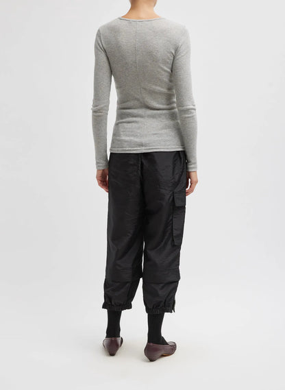 Circular Ribbed Crewneck Pullover T-Shirt