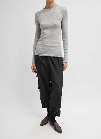 Circular Ribbed Crewneck Pullover T-Shirt