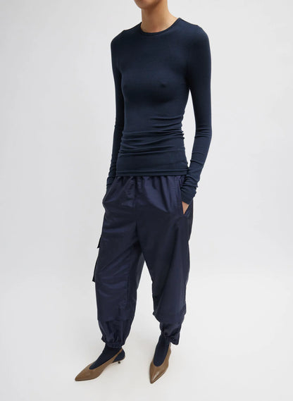 Circular Ribbed Crewneck Pullover T-Shirt