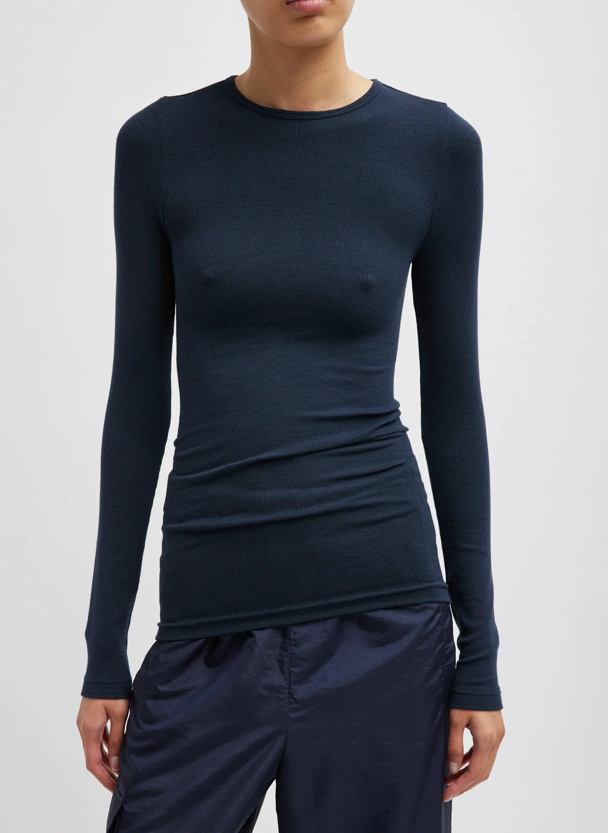 Circular Ribbed Crewneck Pullover T-Shirt